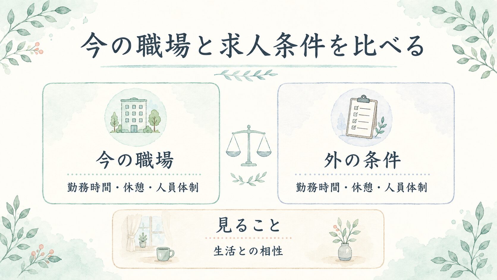今の職場と求人条件を比べるについて整理した薬剤師向け図解