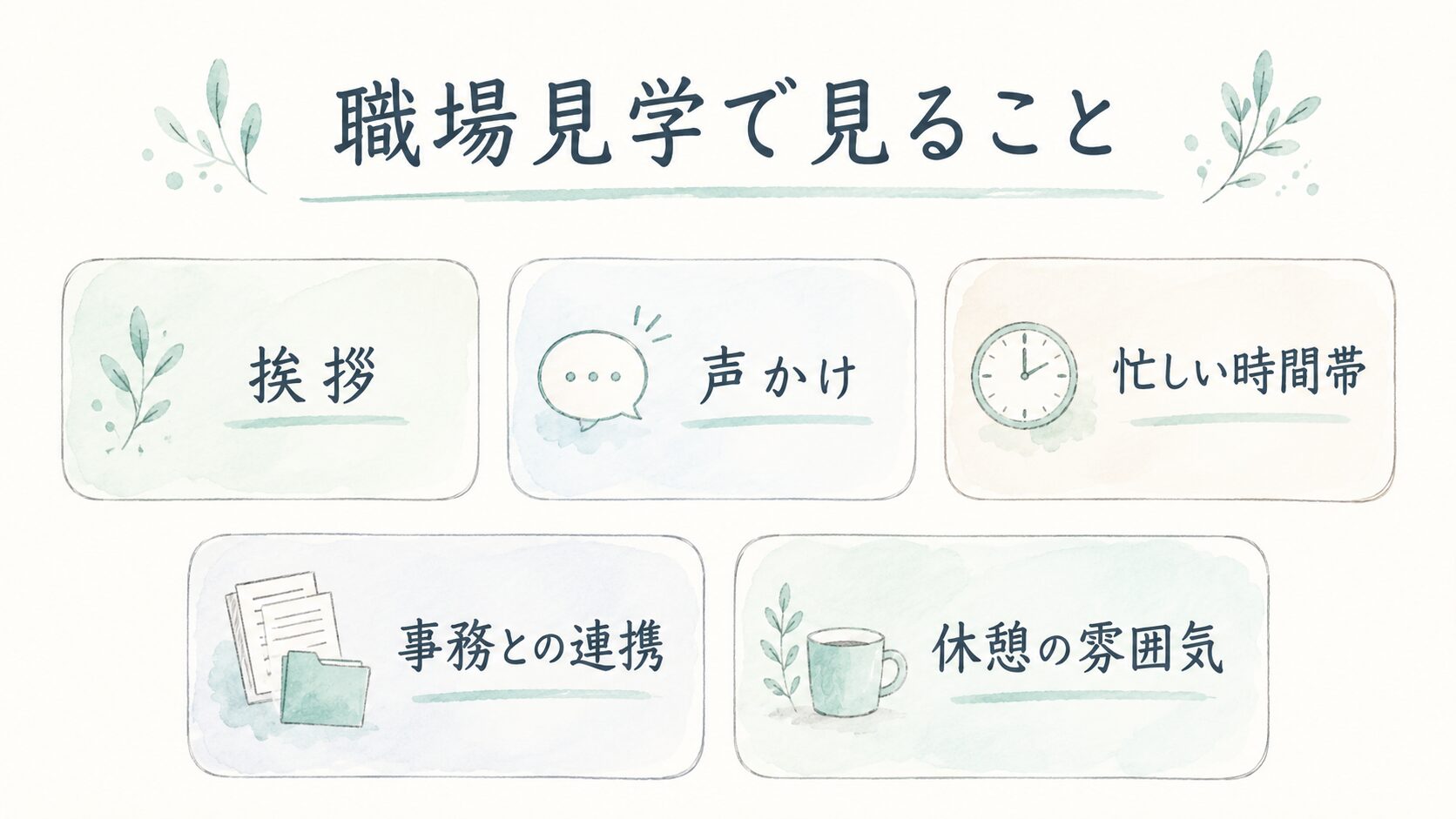 職場見学で見ることについて整理した薬剤師向け図解