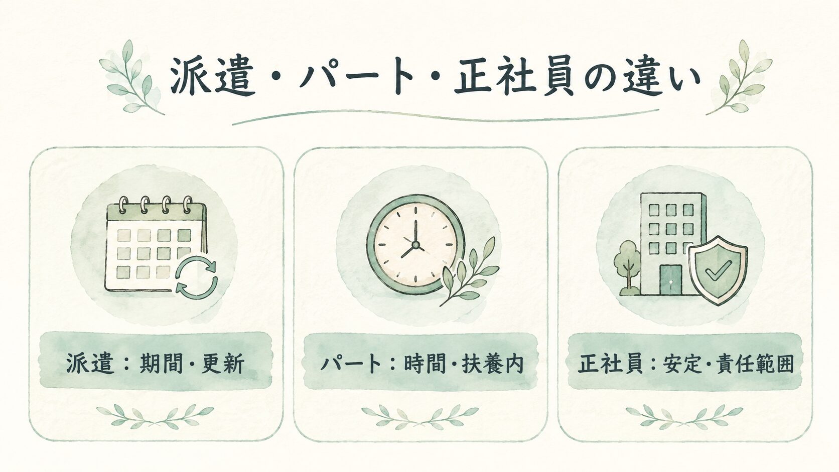 派遣・パート・正社員の違いについて整理した薬剤師向け図解