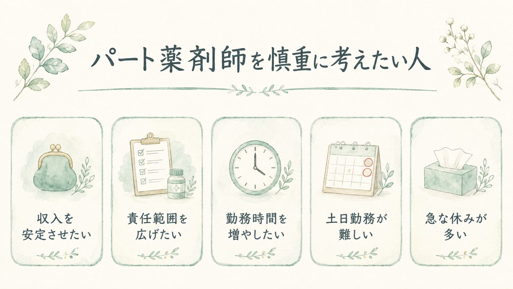 パート薬剤師を慎重に考えたい人について整理した薬剤師向け図解