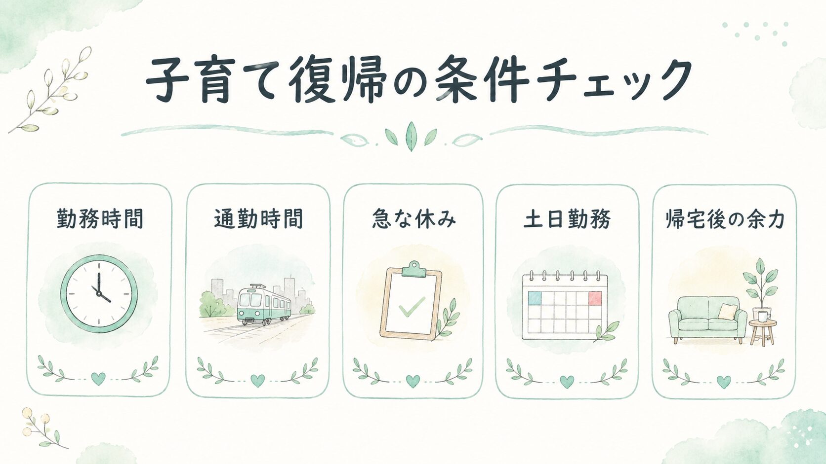 子育て復帰の条件チェックについて整理した薬剤師向け図解