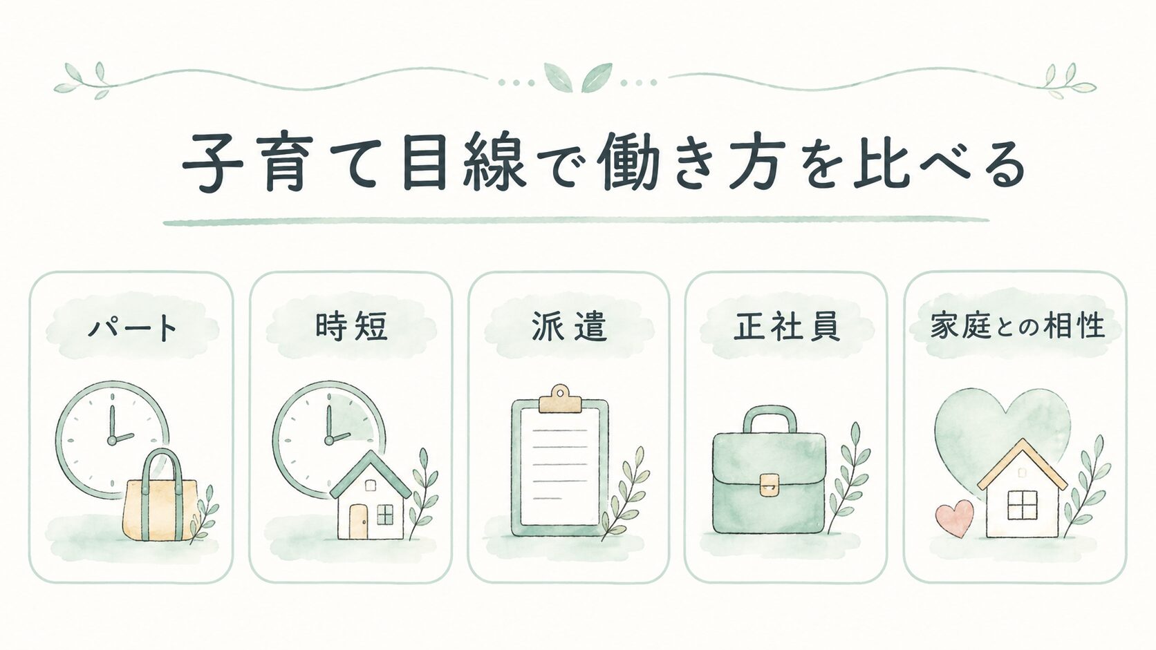子育て目線で働き方を比べるについて整理した薬剤師向け図解