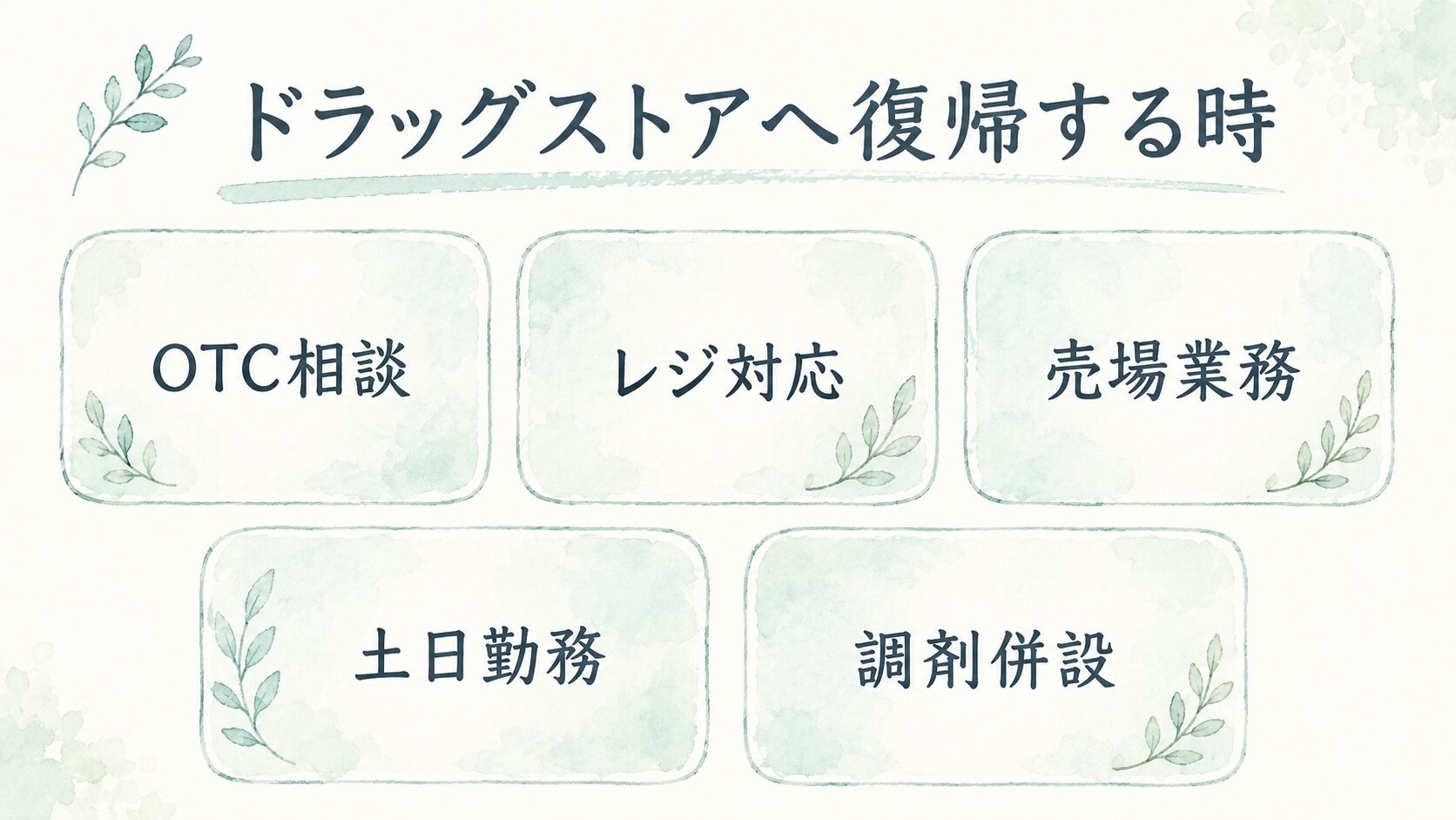 ドラッグストアへ復帰する時について整理した薬剤師向け図解
