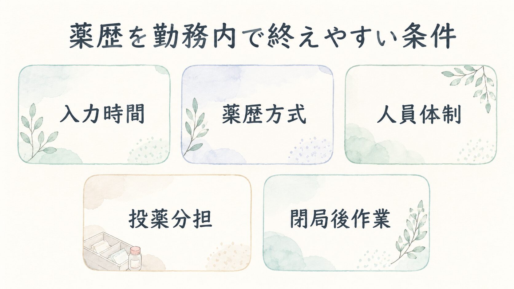 薬歴を勤務内で終えやすい条件について整理した薬剤師向け図解
