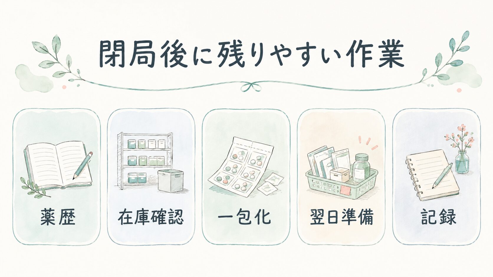閉局後に残りやすい作業について整理した薬剤師向け図解