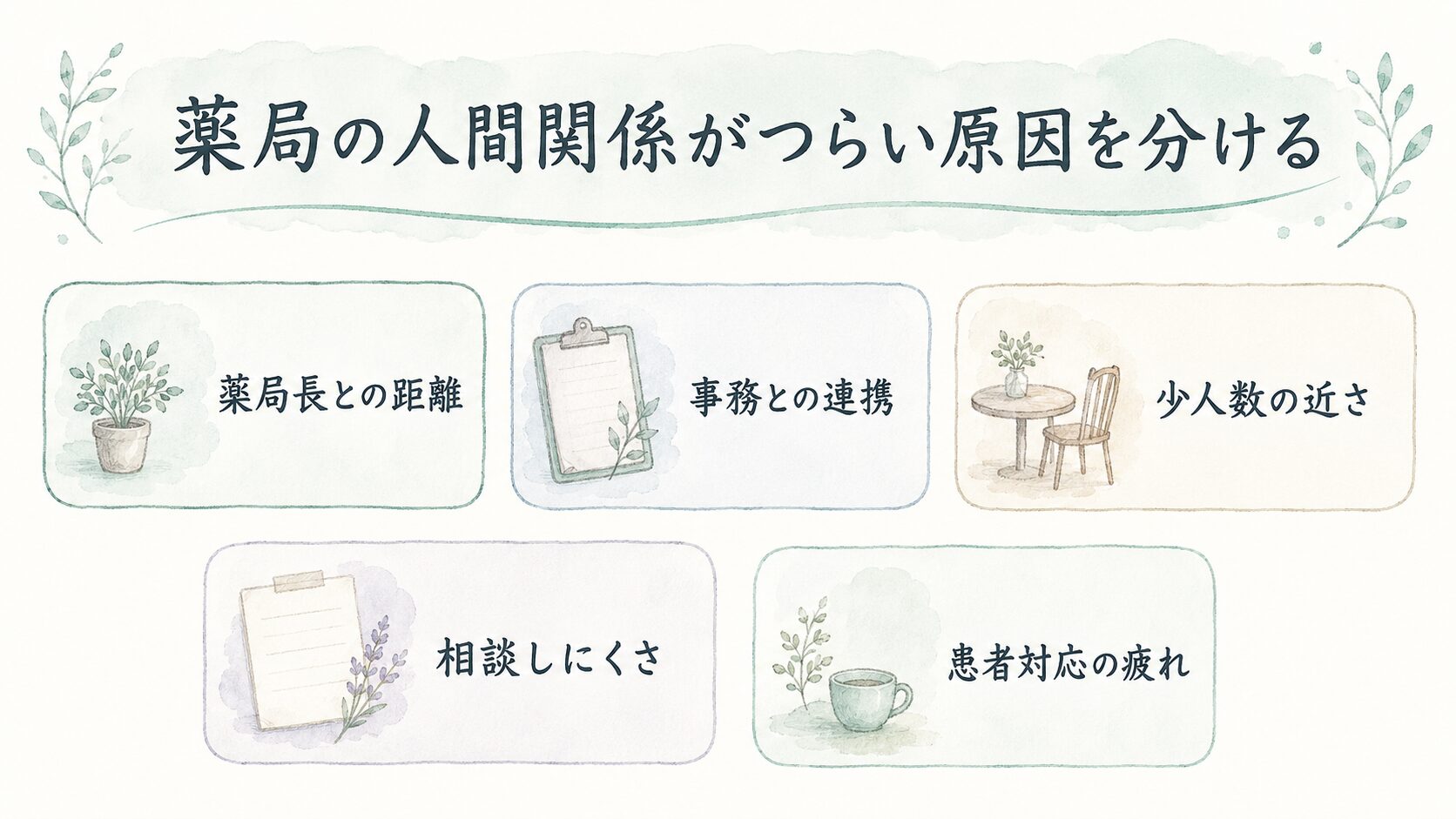 薬局の人間関係がつらい原因を分けるについて整理した薬剤師向け図解