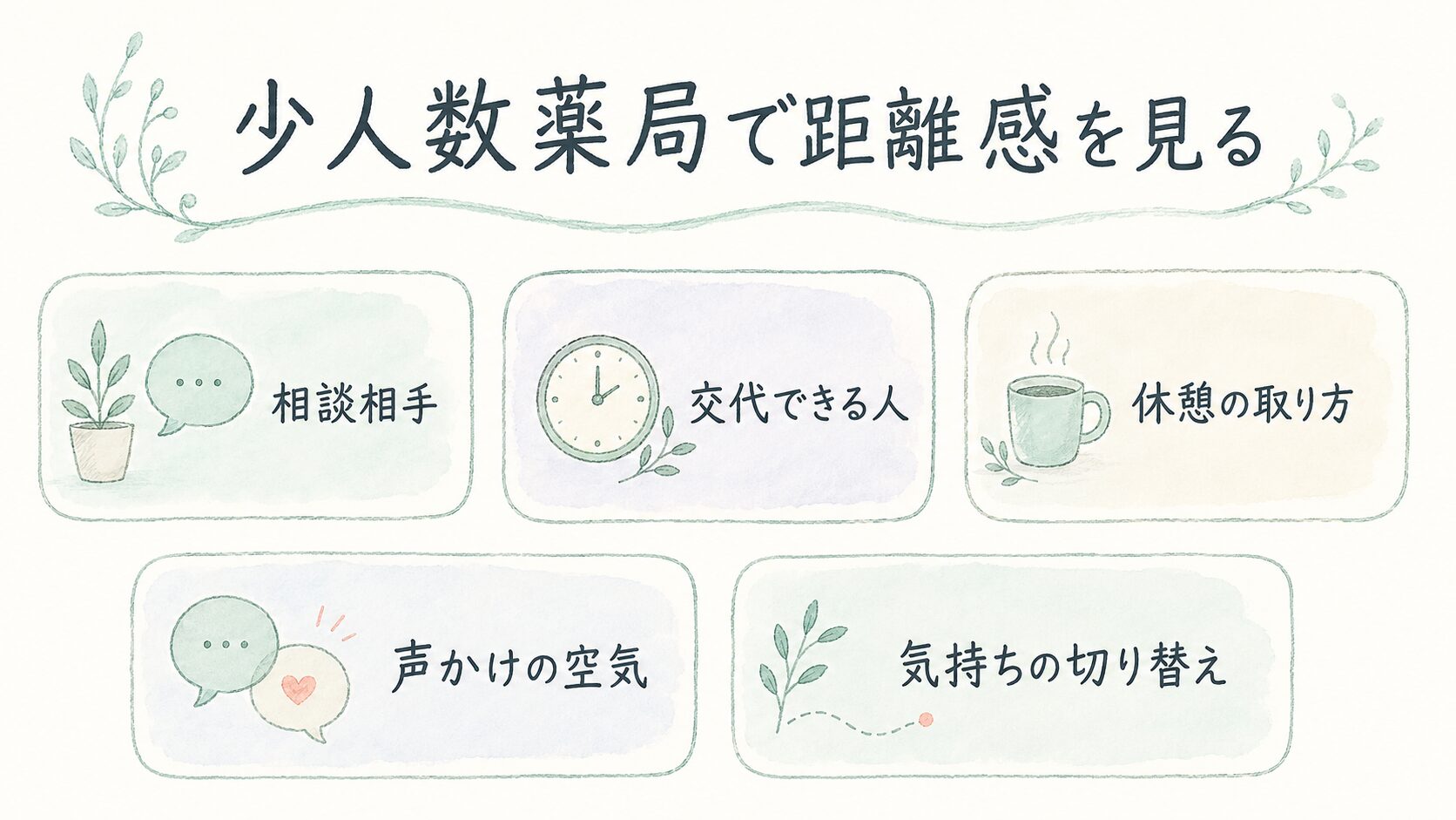 少人数薬局で距離感を見るについて整理した薬剤師向け図解
