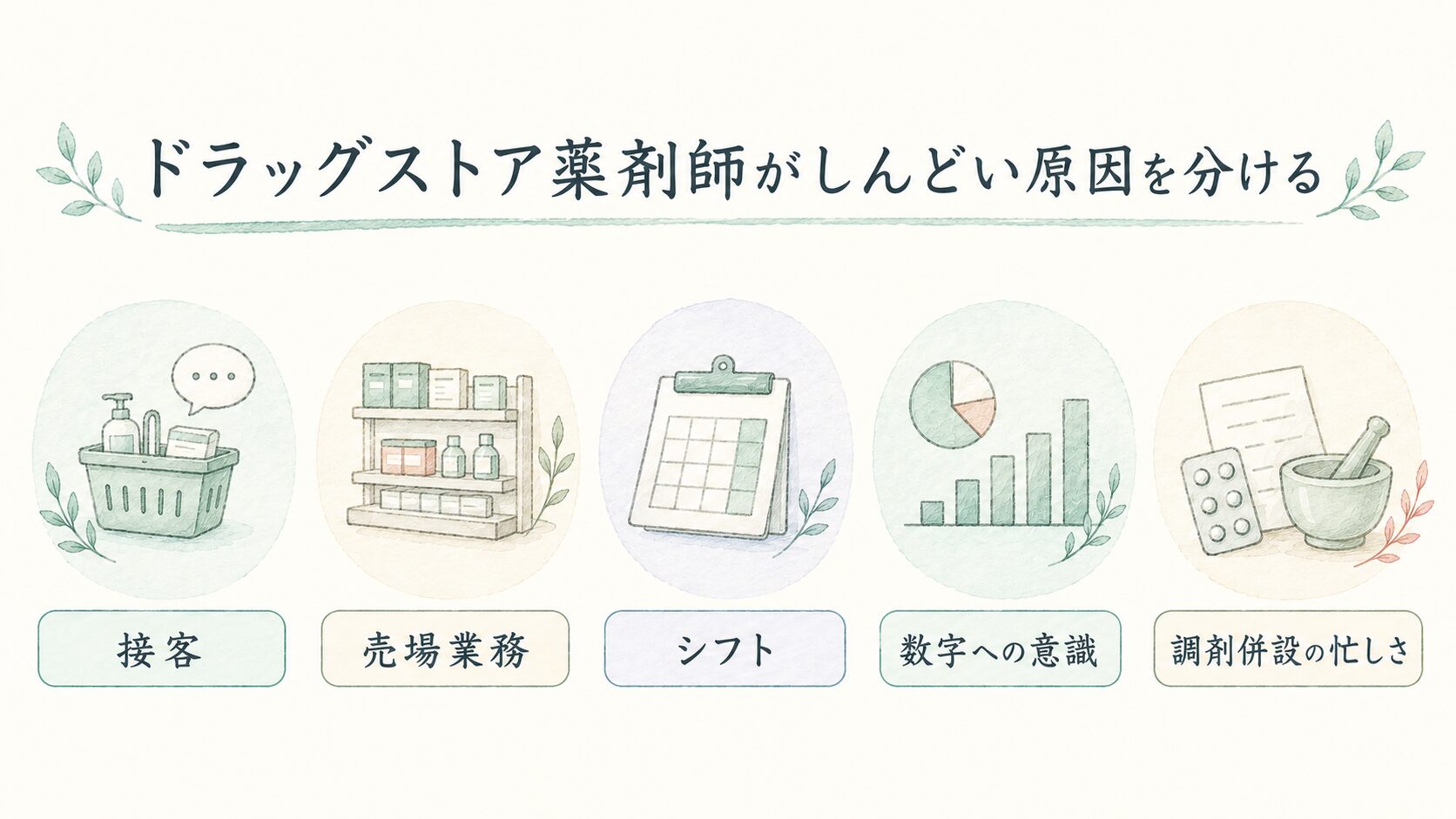 ドラッグストア薬剤師がしんどい原因を分けるについて整理した薬剤師向け図解
