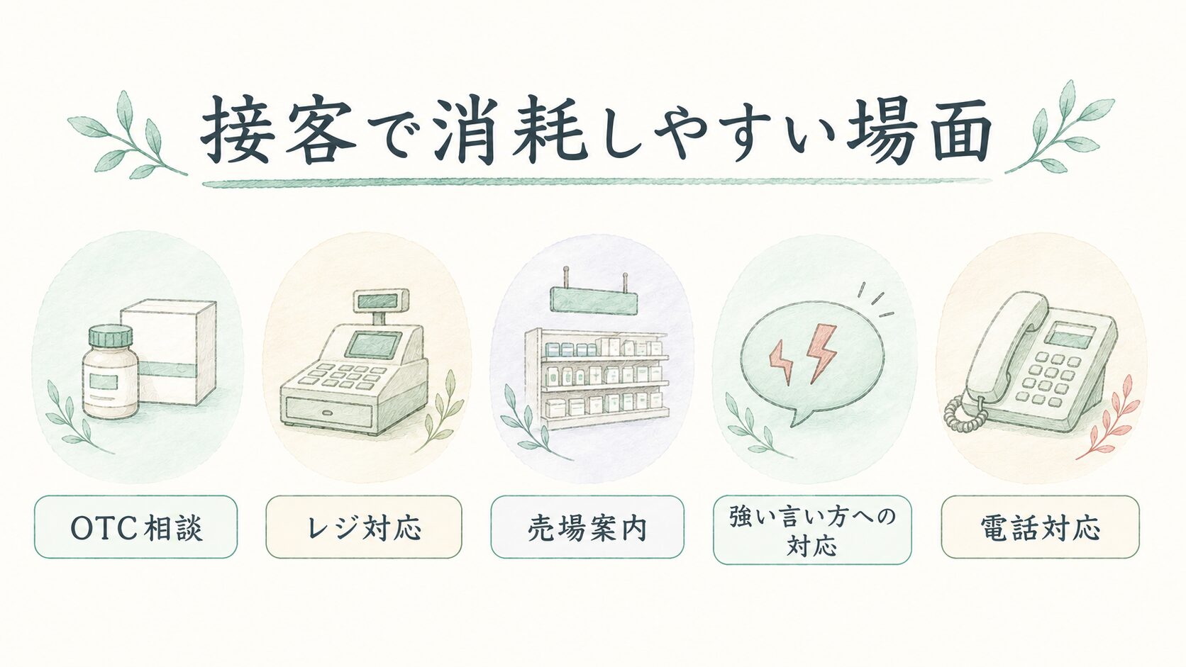 接客で消耗しやすい場面について整理した薬剤師向け図解