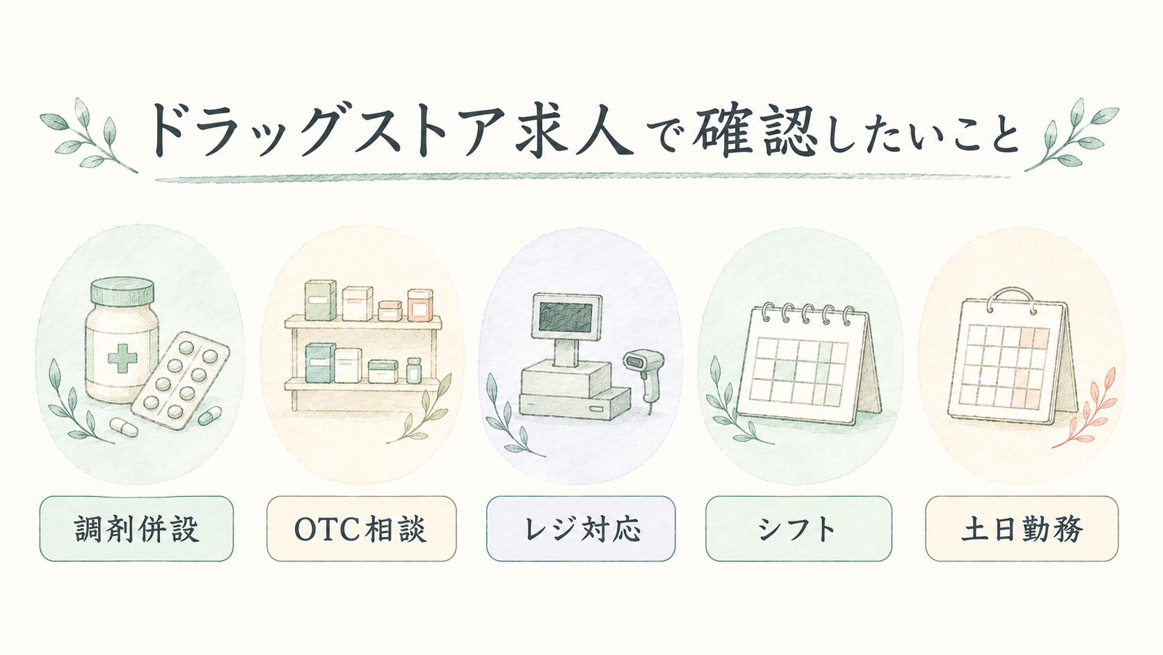 ドラッグストア求人で確認したいことについて整理した薬剤師向け図解