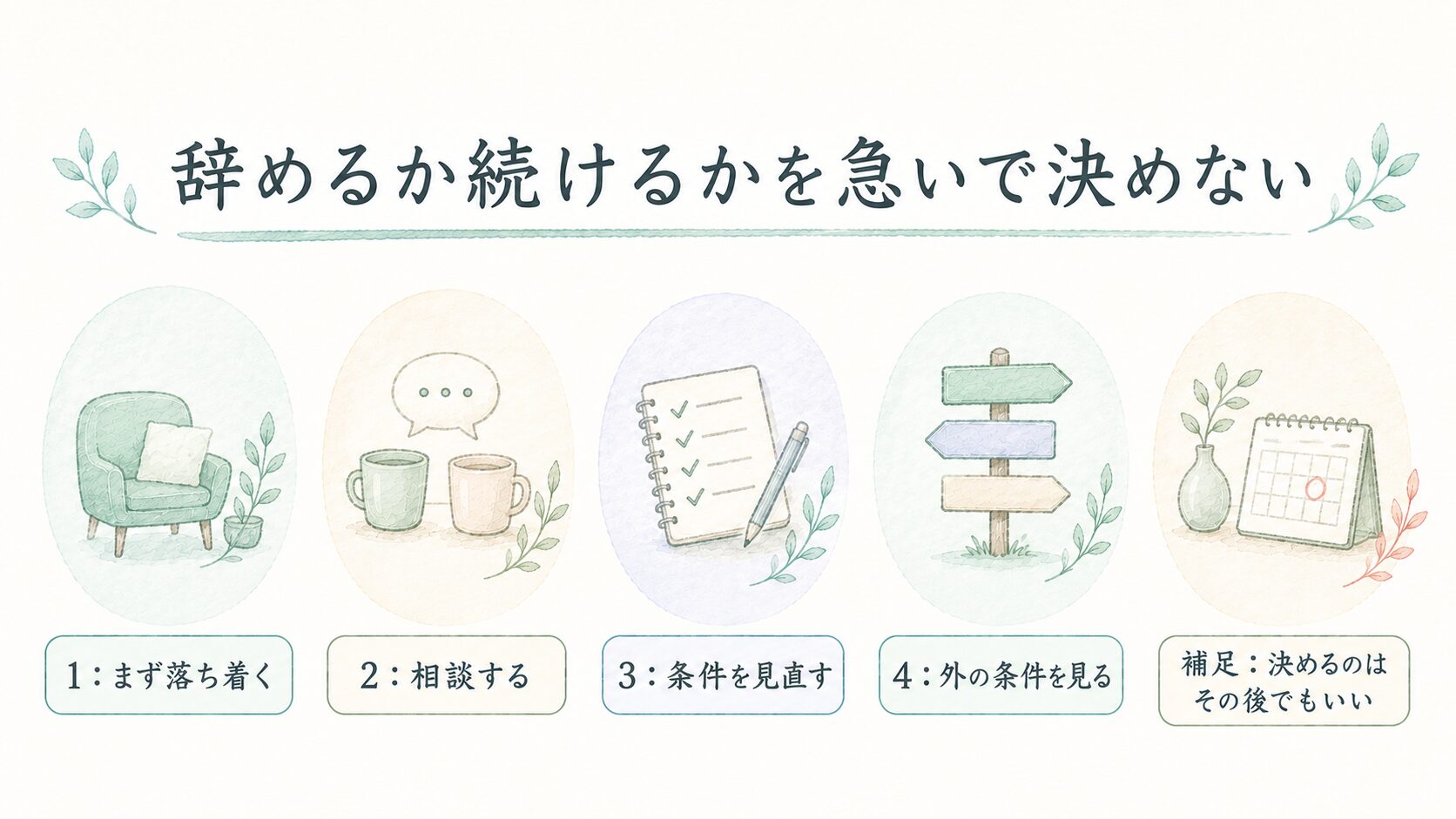 辞めるか続けるかを急いで決めないについて整理した薬剤師向け図解