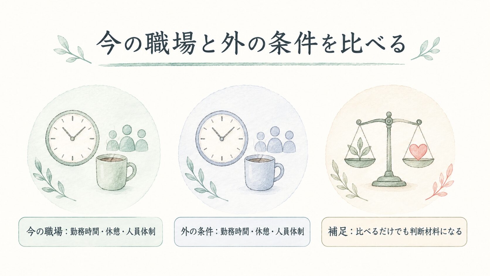 今の職場と外の条件を比べるについて整理した薬剤師向け図解